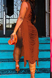 New Summer Women Side OpenBandage Hollow Out Tassle Sexy Beach Dress TRS1195