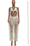 Summer New Sexy Tassel Knitting Bikini Solid Color Hollow Out Beach Sets TRS1193