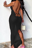 Sexy Summer New Women Backless See Througk Solid Color Beach Long Dress Sets ALS275