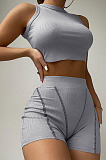 Wholesale Women Casual Ribber Sleeveless Crop Tops High Waist Shorts Yoga Sport Sets Q8035
