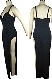 Elegant Fashion Solid Color Condole Belt V Neck Bodycon High Slit Dress Party QQM4378