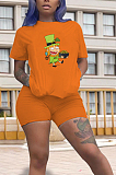 Copy Casual Polyester Cartoon Graphic Short Sleeve Round Neck Tee Top Shorts Sets HY006