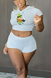 Copy Copy Sexy Polyester Cartoon Graphic Short Sleeve Round Neck Hoodie Shorts Sets HY-A007