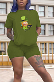 Casual Polyester Cartoon Graphic Short Sleeve Round Neck Tee Top Shorts Sets HY006
