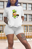 Casual Polyester Cartoon Graphic Short Sleeve Round Neck Tee Top Shorts Sets HY006