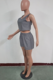 Fluorescent Casual Modest Boho Polyester Sleeveless Round Neck Crop Top Mid Waist Shorts Sets JH296