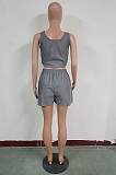 Fluorescent Casual Modest Boho Polyester Sleeveless Round Neck Crop Top Mid Waist Shorts Sets JH296