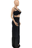 Elegant Wholesale Sexy Women Strapless High Waist Slit Long Skirts Solid Color Sets AMX6079
