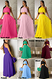Casual Romantic Simplee Polyester Sleeveless Cold Shoulder Ruffle Crop Top Mid Waist Long Skirt Sets D8284