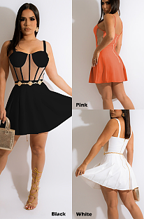 Luxe Elegant Sexy Romantic Polyester Sleeveless Strappy Halterneck Ruffle A Line Dress JH298
