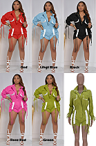 Casual Sporty Polyester Long Sleeve Square Neck Knot Side Overall Jumpsuit ARM8316