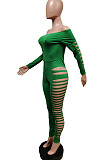Fashion Casual Boat Neck Long Sleeve Hollow Out Bodycon Jumpsuits F88416