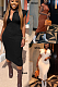 Casual Vintage Sexy Polyester Sleeveless V Neck Square Neck Ruffle Long Dress HH10113