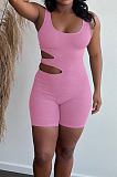 Hot Sales New Women Pure Color Sleeveless Hollow Out Bodycon Romper Shorts LYY9325