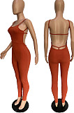 Sexy Hot Sales Ribber Pure Color Backless Hollow Out Condole Belt Bodycon Jumpsuits  BBN236