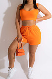 New Women Casual Sleeveless Tank Shorts Sports Bodycon Solid Color Sets LYY9323
