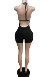 Sexy New Summer Patchwork Halter Neck Backless Slim Fitting Romper Shorts F88425