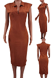 Casual Vintage Sexy Polyester Sleeveless V Neck Square Neck Ruffle Long Dress HH10113