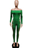 Fashion Casual Boat Neck Long Sleeve Hollow Out Bodycon Jumpsuits F88416