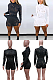 Women Elastic Hole High Collar Long Sleeve Top Shorts Sets LD82016