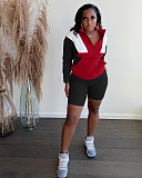 Fashion color blocking sports pocket sweater shorts two piece set BLX61003