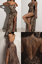 Leopard print open back chain suspender skirt BLGD1C7287A