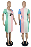 Color blocked double pocket dress OQ157