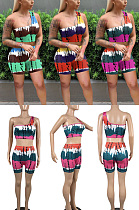 Two piece set of one shoulder printed shorts SSM8062