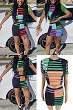 Contrast Stripe Print suit skirt two piece set SSM8043