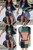 Contrast Stripe Print suit skirt two piece set SSM8043