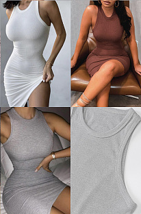 Medium length skirt sleeveless irregular dress LJ155210W