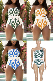 Plaid one-piece swimsuit with rope SSM6021