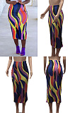 Hip Wrap striped print skirt CY1055