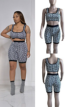 Casual vest shorts printed two piece set BS1305