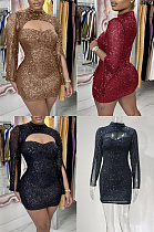 Low cut out long sleeved beaded dress ME3298