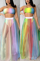 Chest wrapped colorful mesh skirt two-piece set GL6572