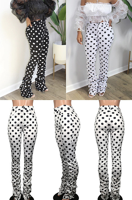 Wrinkled warehouse tube wave dot printed casual pants BS1218
