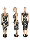 Arm wrap camouflage U-neck suspender dress YFS3526