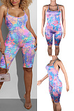 Tie dyed printed suspender backless one-piece shorts BS1186