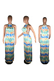Colored tie dyed striped print lace up Halter Dress BS1180