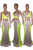 Two piece set of contrast color wrap chest skirt C2032