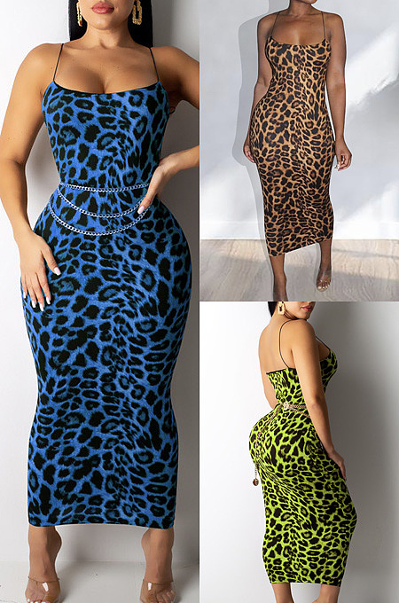 Leopard print suspender dress QQM3812