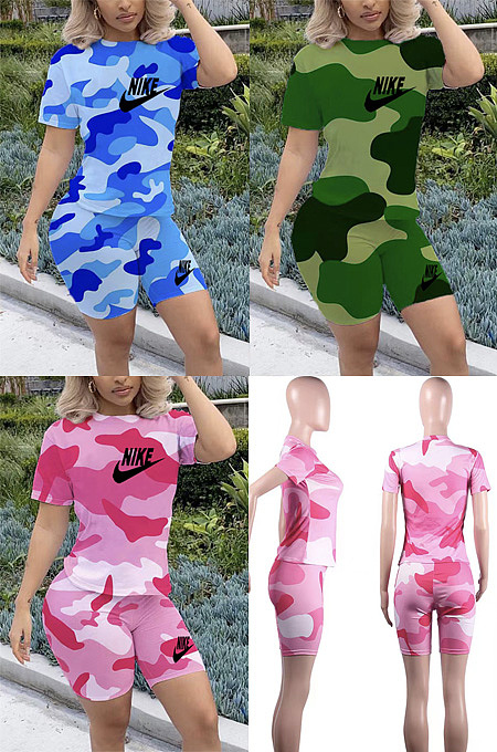 Camouflage printed T-shirt shorts two piece set XMY6138