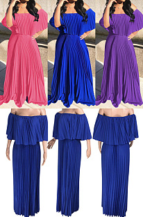 Loose pleated solid dress W8213
