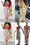 High waist patchwork print two piece skirt suit S66332