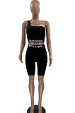 Pure Color Fashion Printing Casual Tight Sport Shorts Sets MF6615