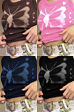 Sleeveless butterfly print navel slim fit T-shirt JJJ21TP232