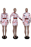 Digital printed long sleeved shorts two piece set YSS8012