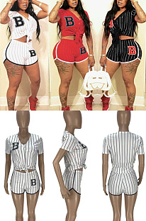 Stripe letter B baseball suit two piece set XUY9135