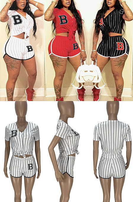 Stripe letter B baseball suit two piece set XUY9135